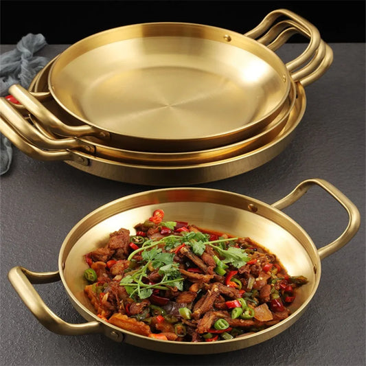 Golden Stainless Steel Multi-Use Seafood & Rice Pan/Pot with Handle for Home Cooking & Serving, BBQ, and Induction Hob (Available in 18/20/24/26 cm)