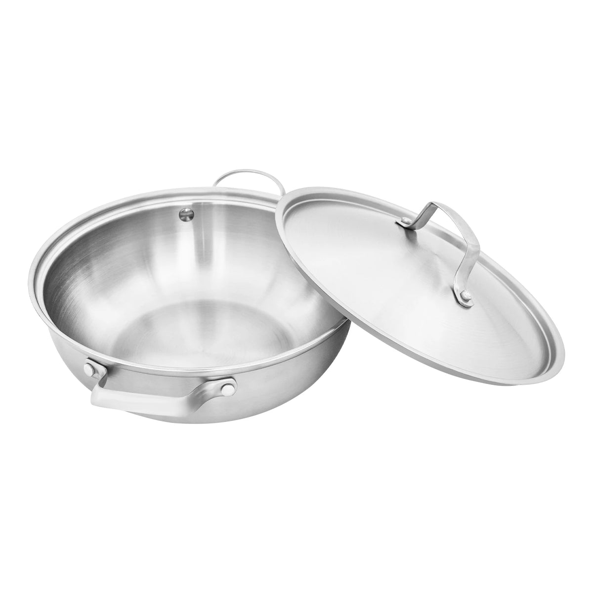 Stainless Steel Double Handle Wok with Lid & Steamer Rack – Composite Steel Soup Pot & Stir-Fry Pan – Ideal for Soups, Steaming & Stir-Frying (26cm)