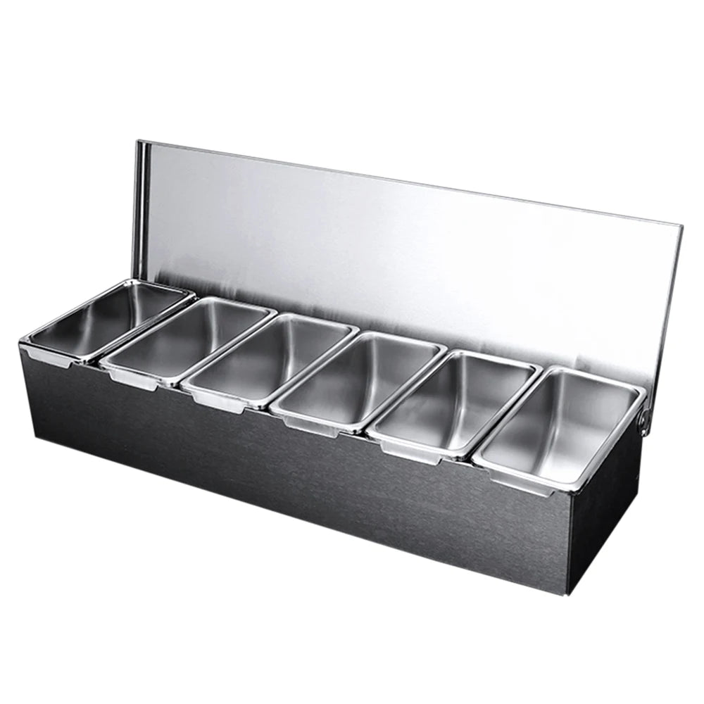 Stainless Steel 6-Compartment Seasoning Box with Lid Light Grey UNITED KINGDOM