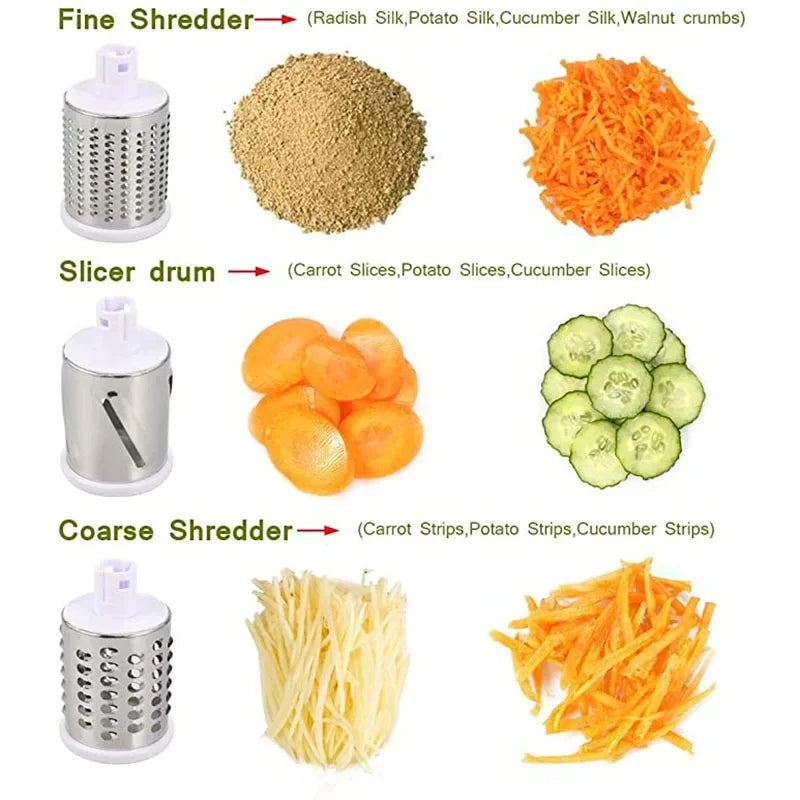 3-in-1 Rotary Vegetable Grater /Slicer with Interchangeable Blades
