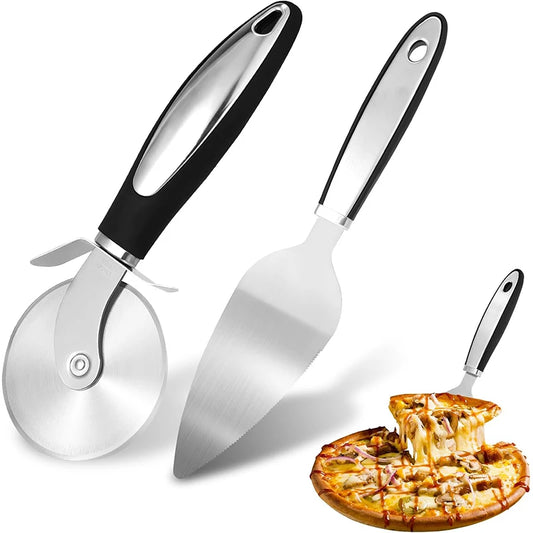 Stainless Steel Pizza Wheel Cutter & Server Set