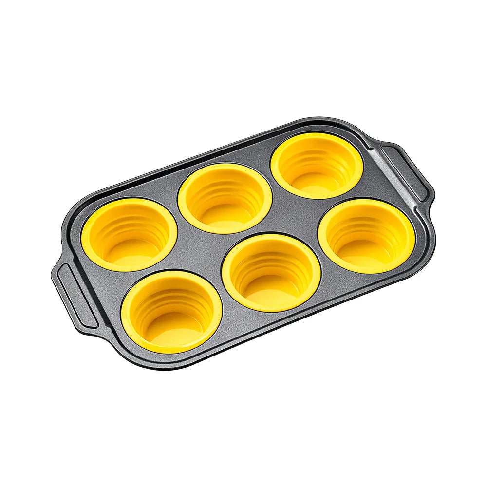 Collapsible Silicone Muffin Pan with Metal Frame Yellow 6 Holes