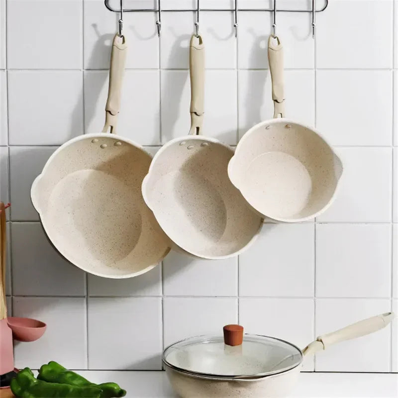 Beige Maifan Stone Non-Stick Wok – Aluminium Stir-Fry Pan with Soft-Touch Handle & 3-Layer Base – Perfect for Healthy Low-Oil Cooking – Available in 20cm, 24cm, 26cm & 28cm