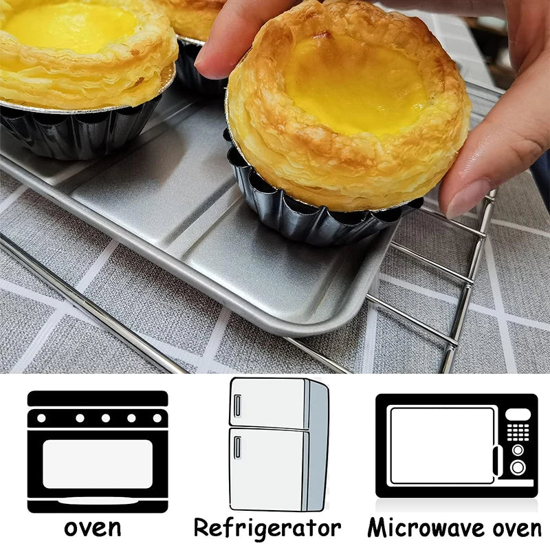 Non-Stick Carbon Steel Mini Tart Pans – Fluted Egg Tart & Muffin Tins – Perfect for Tarts, Quiches, Pies & Desserts – Available in 4, 8 & 12 Pieces
