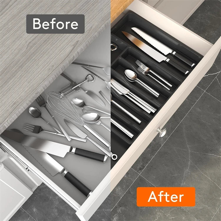 Expandable Cutlery & Utensil Drawer Organiser Tray – Adjustable Flatware Holder – Perfect for Kitchen Drawers – Available in Black, White & Grey Colours