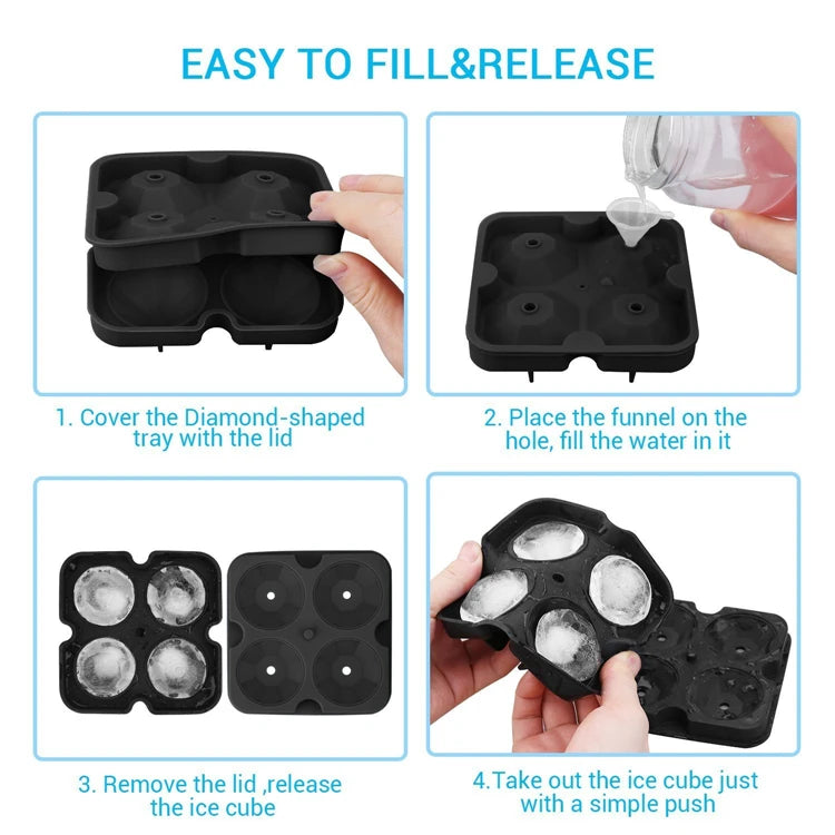 Reusable Silicone Diamond Ice Cube Mould – Stackable Flexible Ice Tray – Great for Chilling Water, Juice & Iced Drinks – Available in Black & Blue Colours
