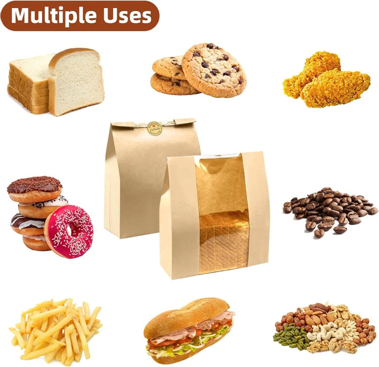 Large Paper Bread Bags with Clear Window – Bakery Bags for Homemade Sourdough, Cookies & Cakes – Great for Storing & Gifting Bakes – Available in 25 Pieces, 30 Pieces, 50 Pieces & 100 Pieces