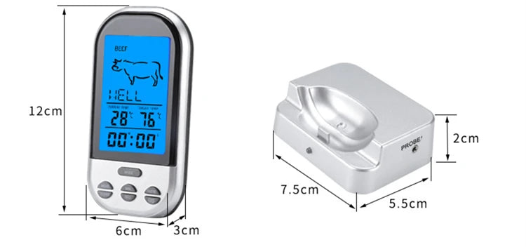 Wireless Digital Meat Thermometer with Timer & LCD Backlight