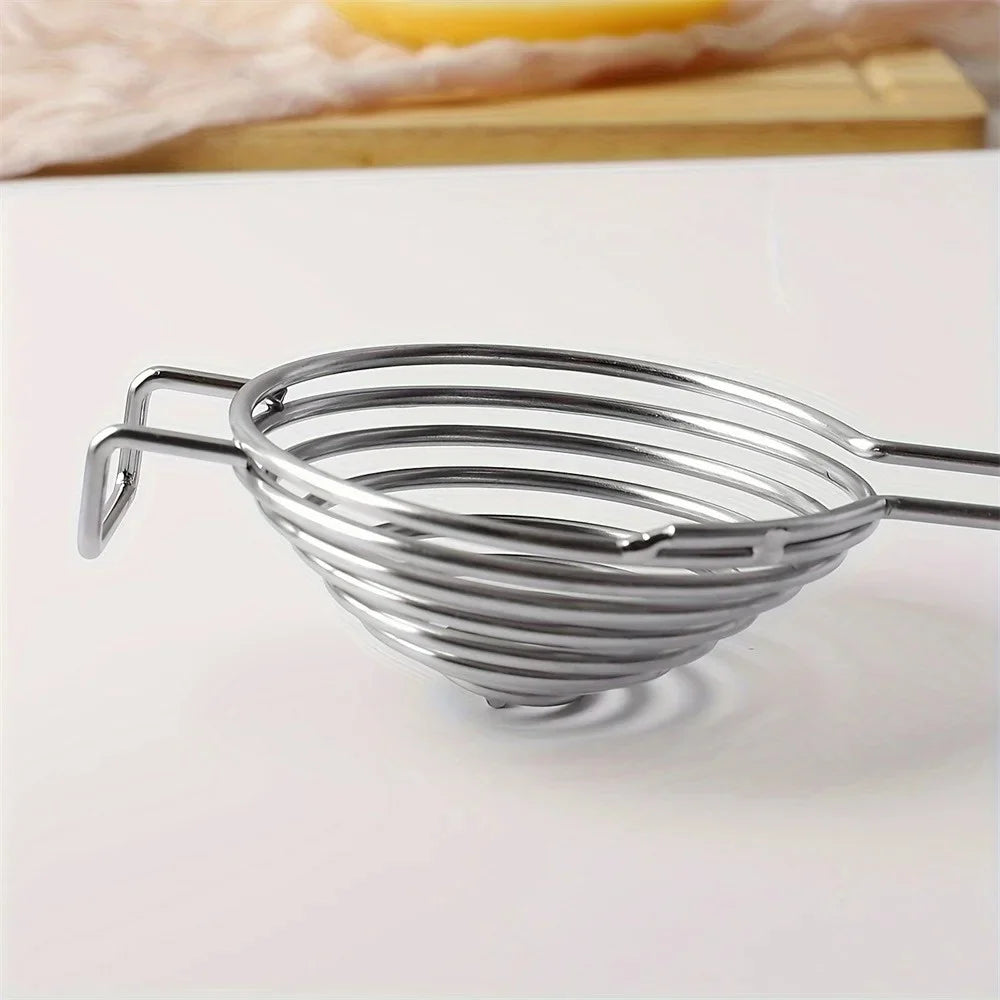 Stainless Steel Egg Yolk Separator with Long Hook Handle – Food-Grade Egg White Filter – Ideal for Meringues, Custards & Baking