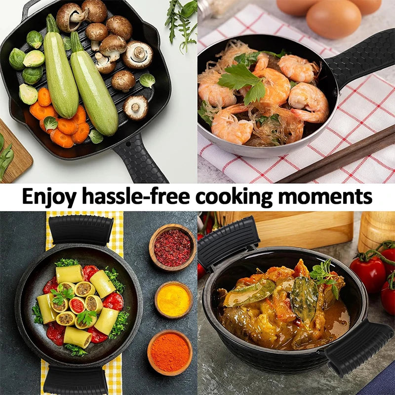 4 Piece Silicone Hot Handle Holder Set – Heat Resistant Pan Handle Covers & Assist Sleeves – Best for Cast Iron Skillets & Hot Pans – Available in Blue, Black & Red Colours