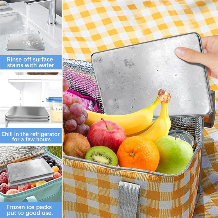 Reusable 304 Stainless Steel Ice Packs – Quick Freeze Metal Cooling Plates for Cool Bags & Lunch Boxes – Ideal for Picnics & Camping