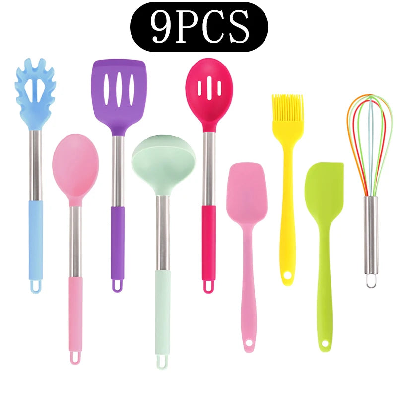 Silicone Kitchen Utensils Set with Stainless Steel Handles – Non-Stick, Heat-Resistant Cooking  Kitchen Utensils for Everyday Cooking & Baking, Available in 4 Colours & Multiple Set Sizes
