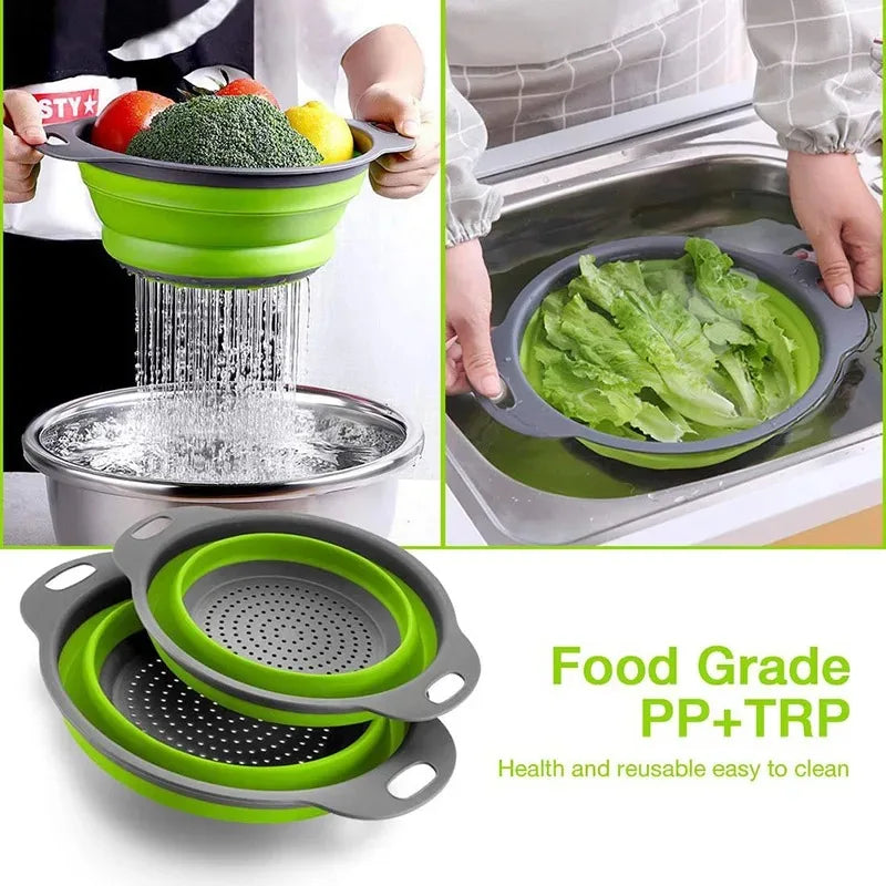 Collapsible Silicone Drain Basket – Foldable Fruit & Vegetable Washing Colander in Small, Large or 2-Piece Set – Best for Rinsing, Draining & Space Saving – Available in Blue, Green, Orange & Red Colours