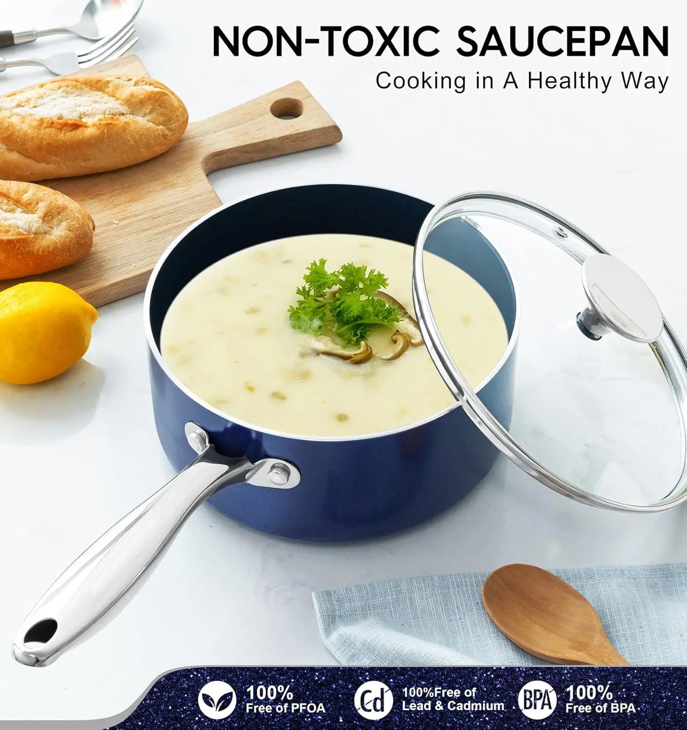 Ceramic Nonstick Saucepan with Glass Lid – Pressed Aluminium, 2-Layer Ceramic Coating, Induction Compatible, Ideal for Soups, Sauces, and Everyday Cooking