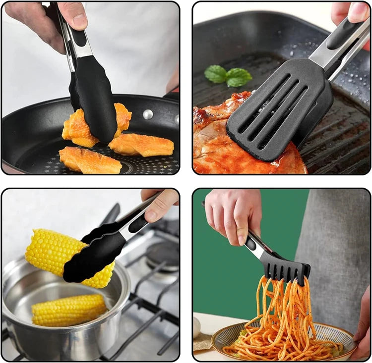 Stainless Steel Kitchen Tongs with Silicone Tips – Nonstick Cooking & BBQ Grilling Tongs – Best for Serving, Frying & Salads