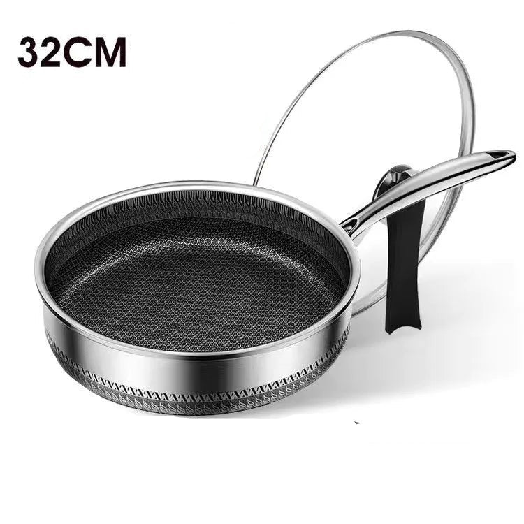 316 Stainless Steel Honeycomb Uncoated Frying Pan 32CM with Lid