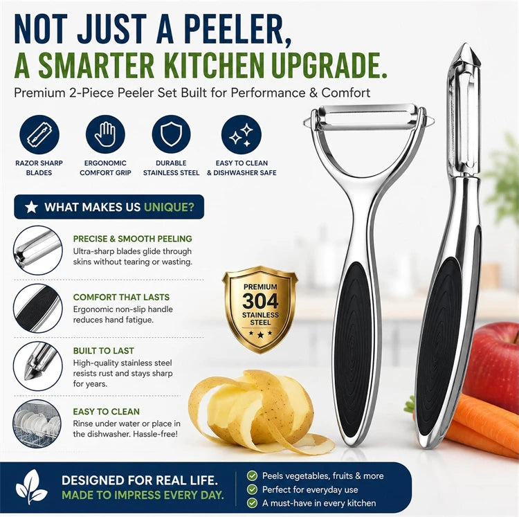 Ultra Sharp Stainless Steel Vegetable Peeler – Zinc Alloy Handle Potato, Carrot & Apple Peeler – Perfect for Fruit & Vegetable Prep – Available in 1 & 2 Pieces