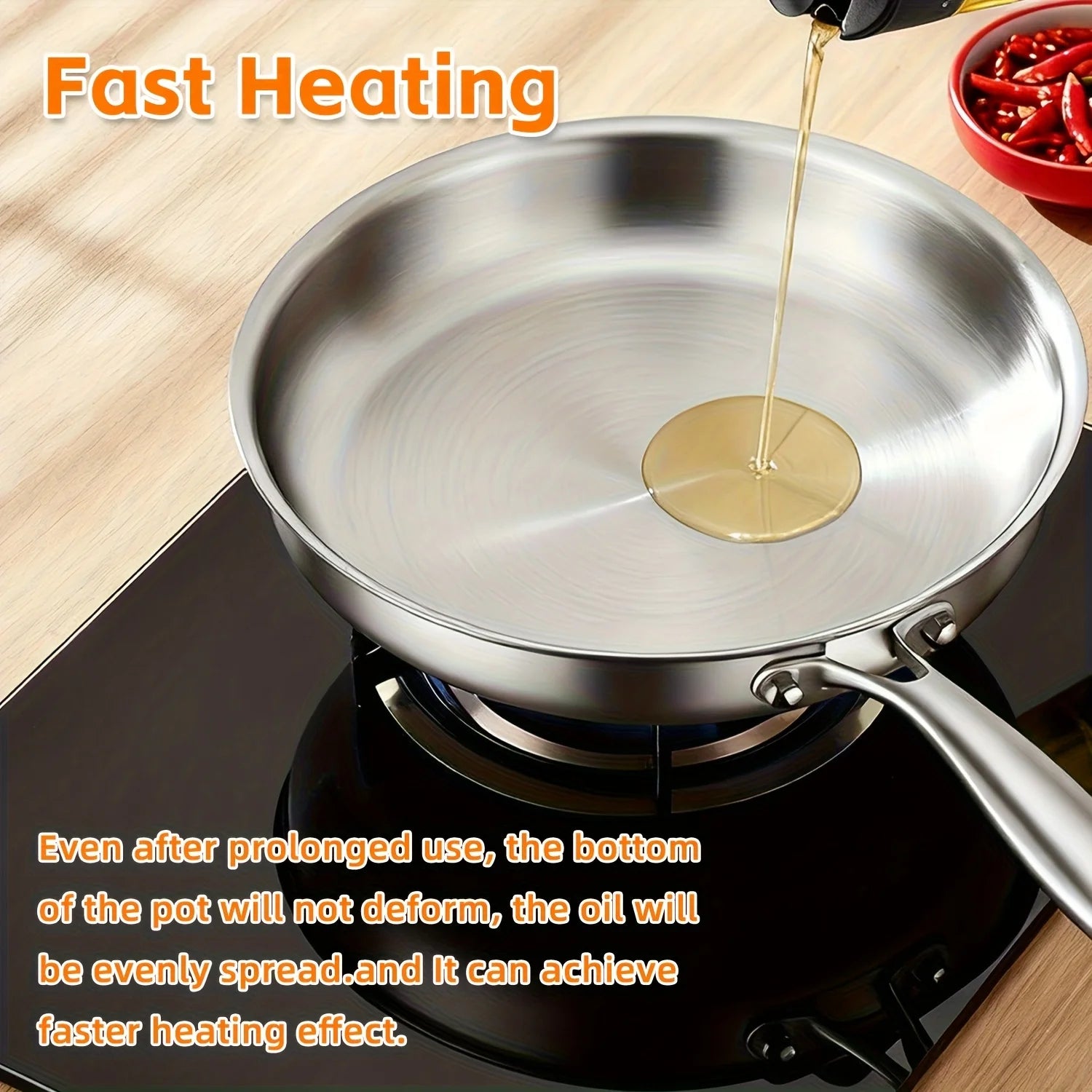 316L Stainless Steel Uncoated Frying Pan