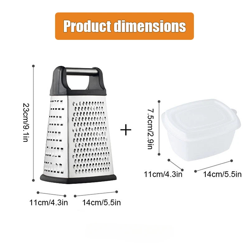 4-Sided Stainless Steel Grater with Storage Box Container-Perfect for Cheese and Vegetable Prep in the Kitchen-Size:23 x 14 x 11.5 cm