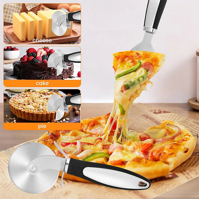 Stainless Steel Pizza Wheel Cutter & Server Set