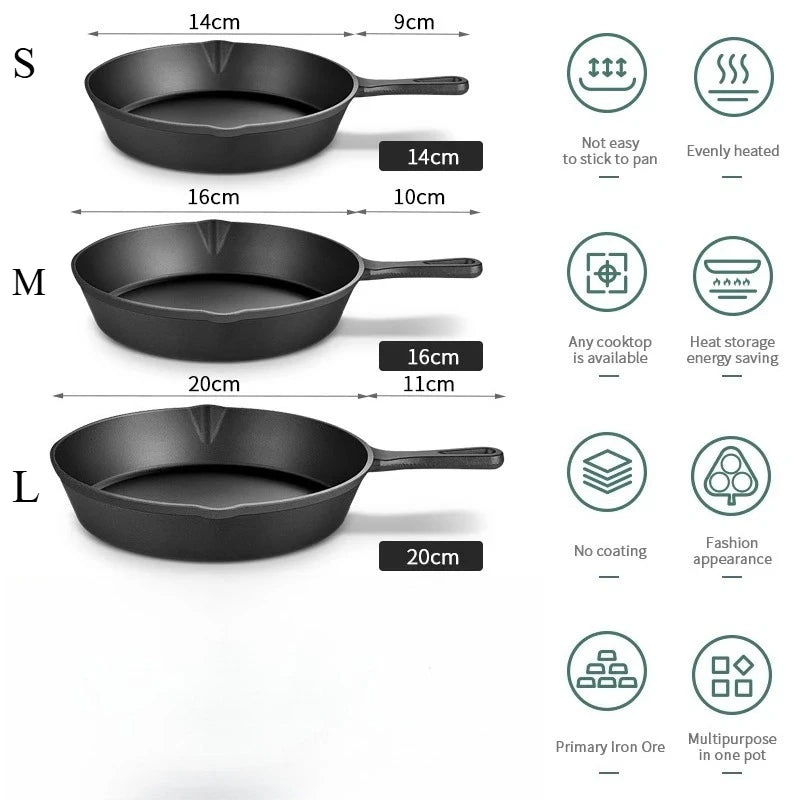 Small Cast Iron Frying Pan – Omelette & Pancake Breakfast Pan for Induction & Gas – Ideal for Eggs & Single Portions – Available in 14cm, 16cm & 20cm