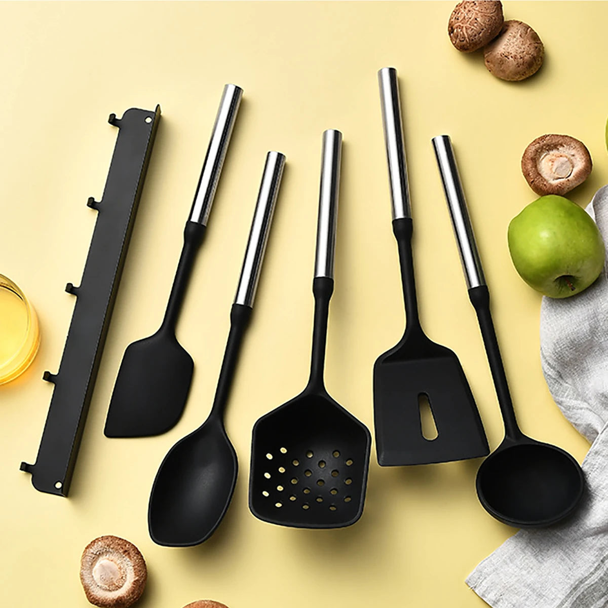 Stainless Steel Handle Silicone Kitchen Utensil Set – Cooking Utensils for Non-Stick Cookware – Spatula, Ladle, Turner & More – Available in Multiple Sets (5 Pieces / 6 Pieces)