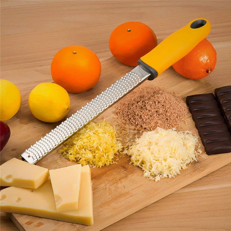 Stainless Steel Lemon Zester & Cheese Grater – Handheld Citrus Zester for Garlic, Ginger & Chocolate – Best for Zesting & Fine Grating – Available in Black, Red & Yellow Colours