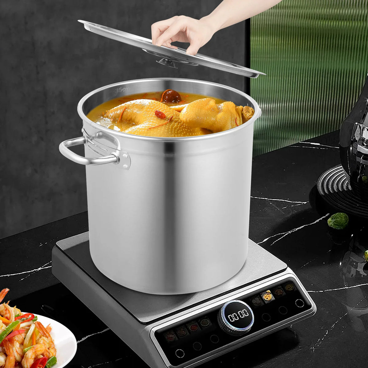 Stainless Steel Stock Pot with Lid – Large Catering Soup Pot & Cooking Pot – Great for Soups, Stews & Family Batch Cooking (35L)