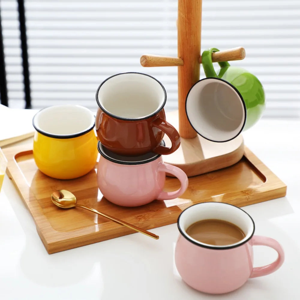 Nordic Ceramic Coffee & Tea Mug – Solid Colour Vintage Milk Cup, Available in 8 Colours & 2 Sizes (300ml / 400ml)