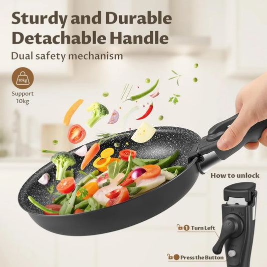 4 Piece Non-Stick Frying Pan Set with Detachable Handle – 23cm & 28cm Frying Pans & 28cm Sauté Pan – Great for Stove to Oven & Stackable Storage