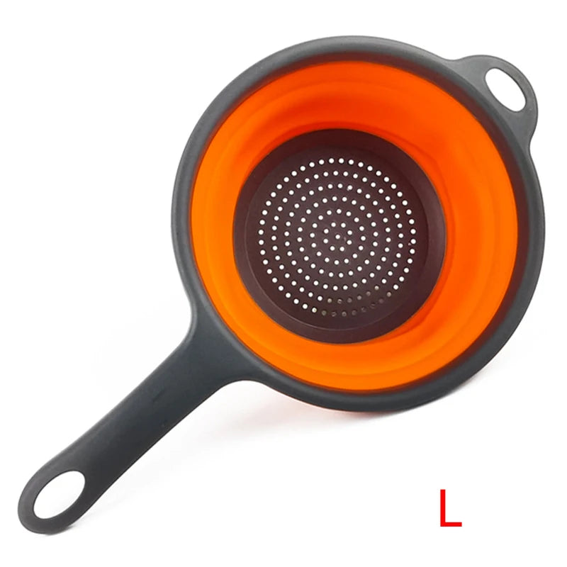 Collapsible Silicone Colander with Handle – Folding Strainer for Pasta, Vegetables & Fruit – Ideal for Small Kitchens, Caravans & Camping – Available in Green, Orange, Blue & Red Colours