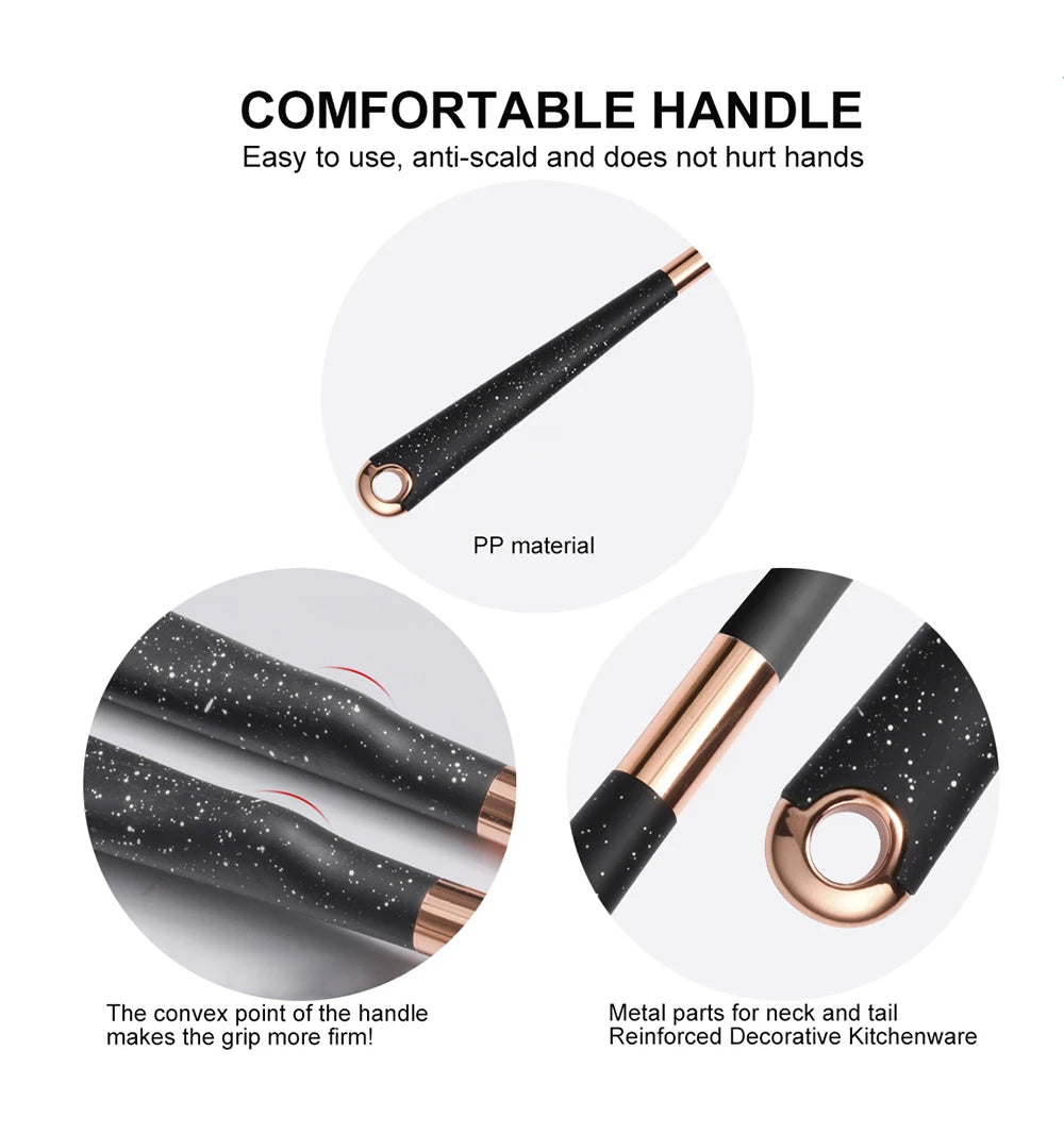 Silicone Cooking Utensils Set with Gold-Plated Handles – Non-Stick Safe, Heat Resistant | Black & Beige | Available in 5, 7, 10 & 12-Piece Sets