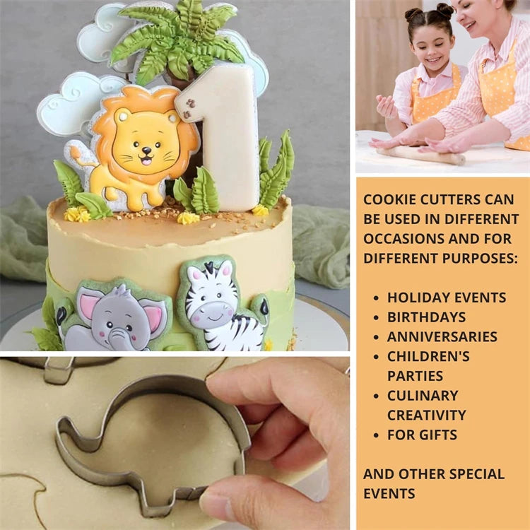 12 Piece Stainless Steel Animal Cookie Cutter Set with Storage Box – Safari Animal Biscuit Cutters – Perfect for Kids Baking & Fondant