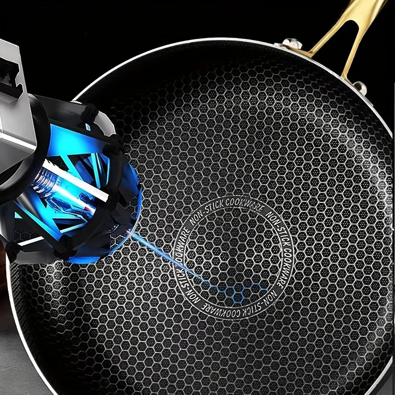 Honeycomb Stainless Steel Non-Stick Frying Pan with Golden Handle | 316 Stainless Steel | Induction & Gas Compatible | Ideal for Steak, Eggs, Pancakes, Fish & Stir-Fries | Available in 22cm, 24cm, 26cm, 28cm & 30cm