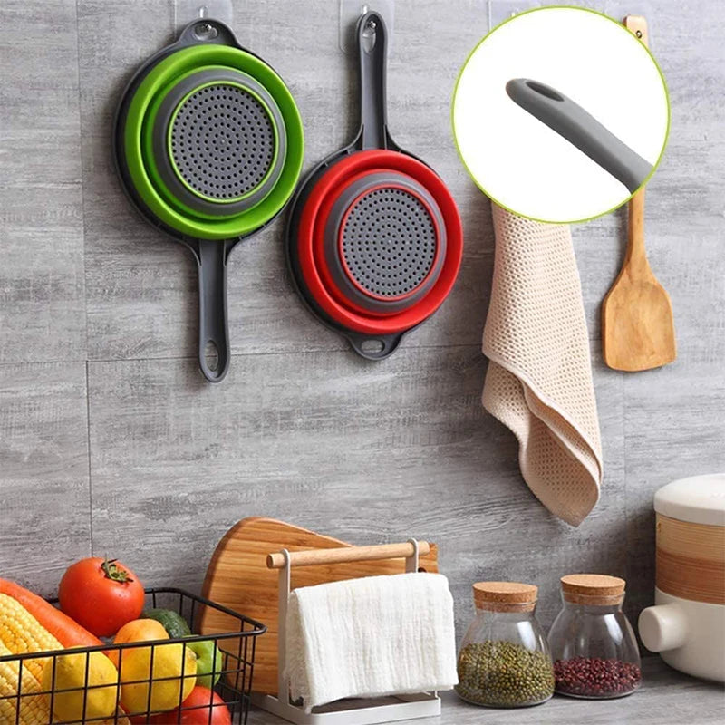 Collapsible Silicone Colander with Handle – Folding Strainer for Pasta, Vegetables & Fruit – Ideal for Small Kitchens, Caravans & Camping – Available in Green, Orange, Blue & Red Colours