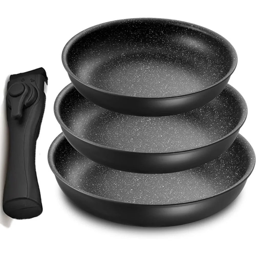 4 Piece Non-Stick Frying Pan Set with Detachable Handle – 23cm & 28cm Frying Pans & 28cm Sauté Pan – Great for Stove to Oven & Stackable Storage