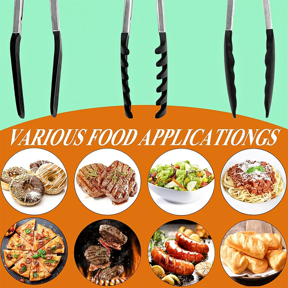 Stainless Steel Kitchen Tongs with Silicone Tips – Nonstick Cooking & BBQ Grilling Tongs – Best for Serving, Frying & Salads