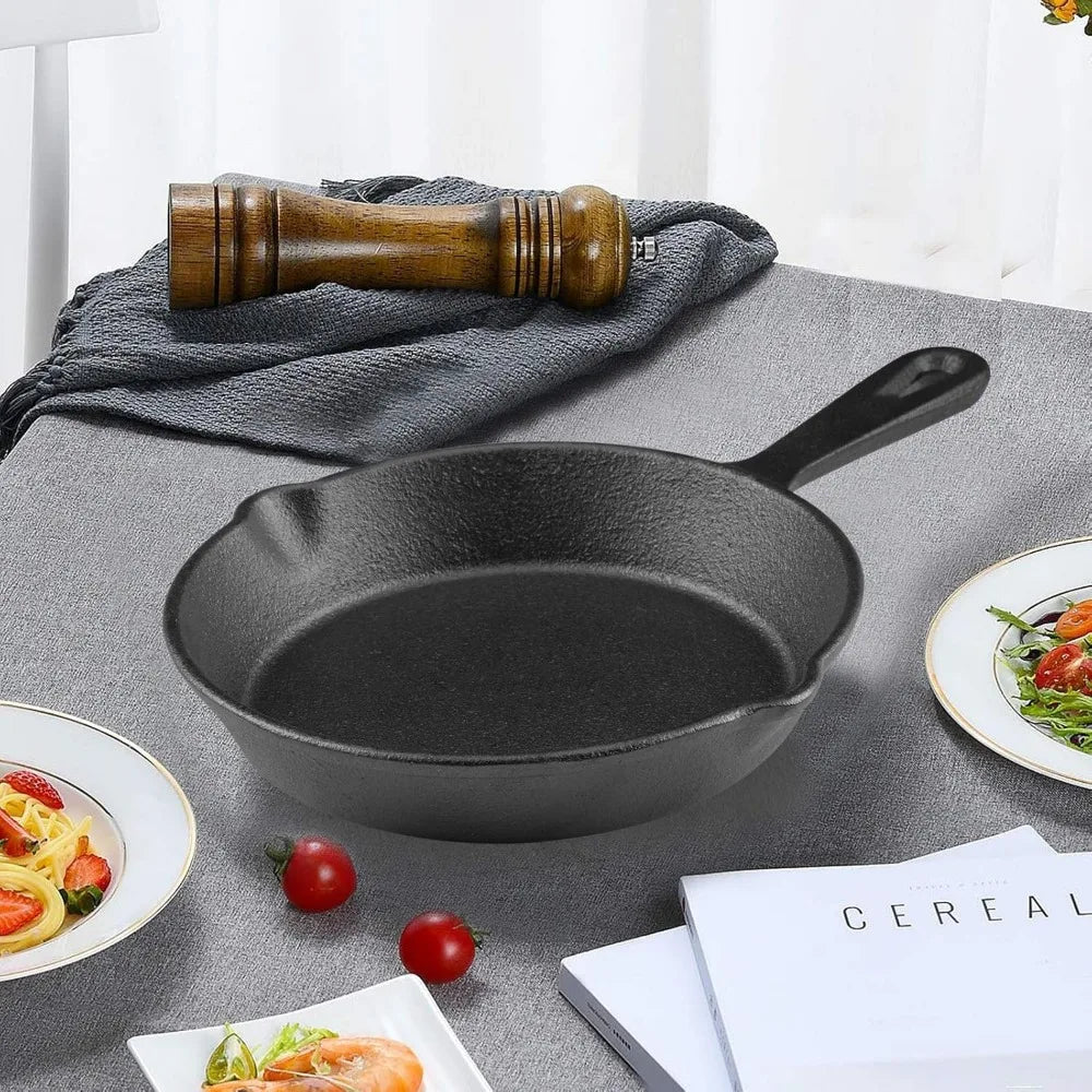 Small Cast Iron Skillet with Pour Spouts – Frying Pan for Camping, Indoor & Outdoor Cooking – Perfect for Eggs, Cornbread & Single Portions – Available in 6 & 8 Inch