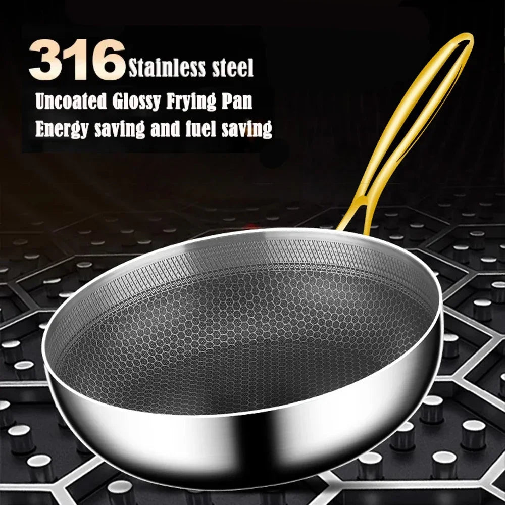 Honeycomb Stainless Steel Frying Pan/Wok – Multi-Use Durable 316 Non-Stick Skillet for Searing, Sautéing, Steaks, Eggs, Stir-Frying & Everyday Meals – Works on All Stovetops