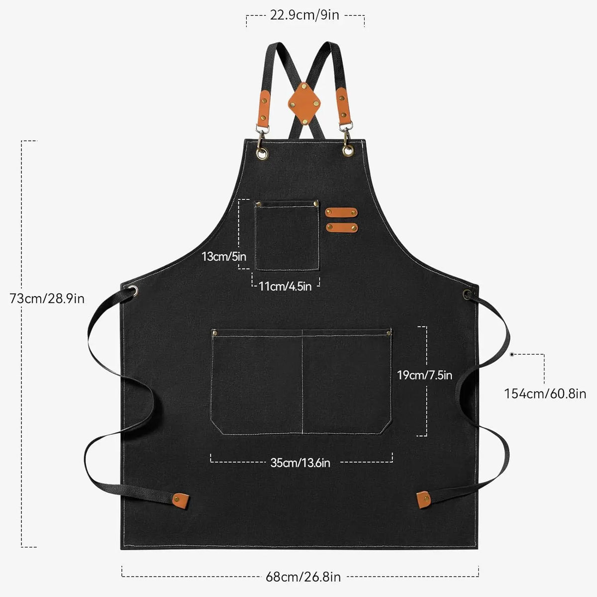 Canvas Chef Apron with Cross Back Straps – Cotton Kitchen Work Apron with Large Pockets – Best for Cooking, Baking & Grilling – Available in Dark Khaki, Blue, Black, White & Dark Grey Colours