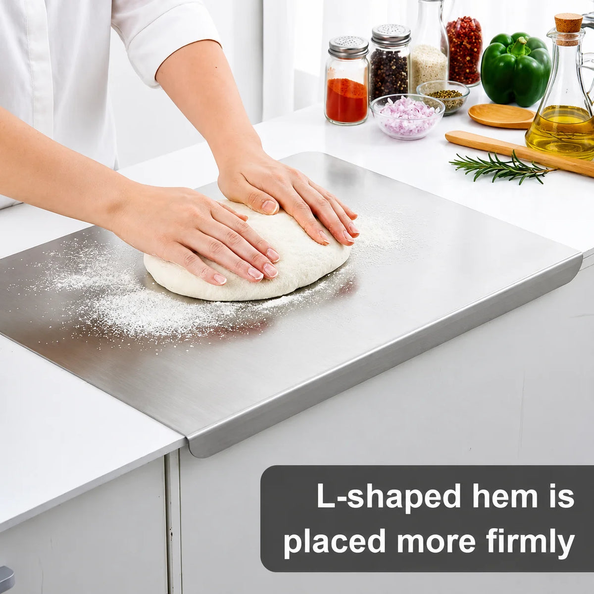 Heavy Duty Stainless Steel Chopping Board with Lip – Non-Slip Metal Cutting Board for Meat, Veg, Bread & Baking (40 x 50cm)