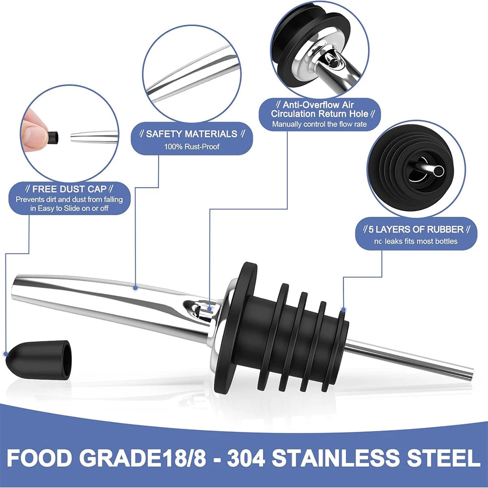 Stainless Steel Oil Pourer Spouts with Dust Caps – Bottle Pour Spouts for Olive Oil, Vinegar & Sauces – Perfect for Controlled Pouring – Available in 4 Pieces, 12 Pieces, 18 Pieces & 36 Pieces