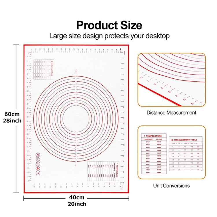 Thick Silicone Baking Mat with Measurements & Raised Edges – Reusable Non-Stick Pastry & Dough Rolling Mat – Great for Kneading, Rolling & Baking – Available in Red & Black Colours