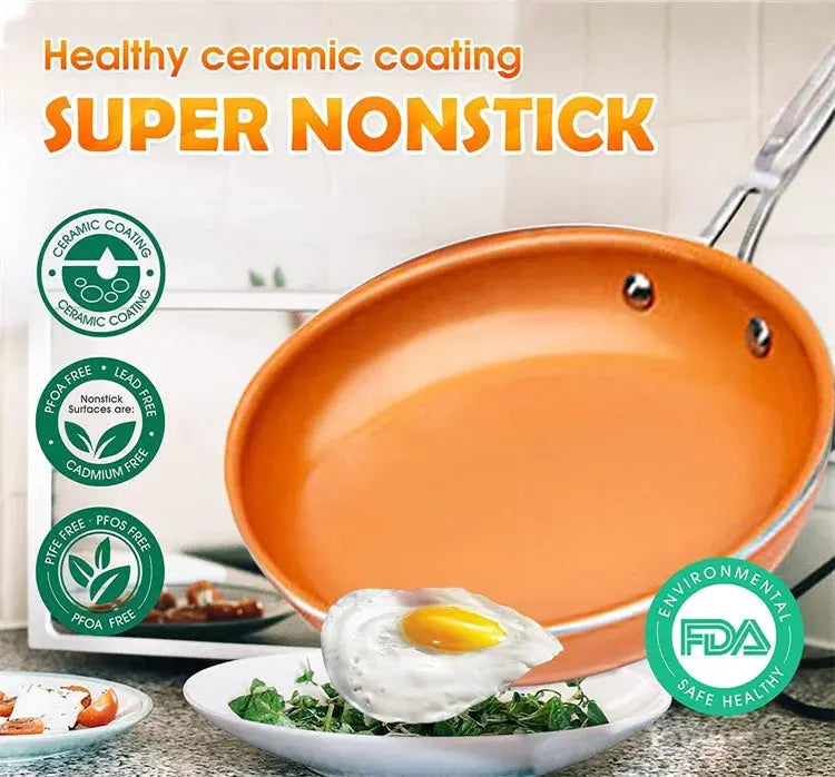 Non-Stick Frying Pan with Ceramic Titanium Coating – Titanium-Coated Round Copper Skillet for Even Heat Cooking – Ideal for Frying Eggs, Omelettes, Sautéing & Daily Meals – Available in 20cm, 24cm & 28cm C for Chef