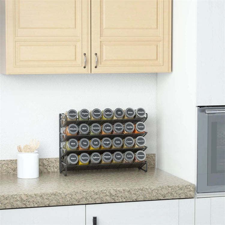 4 Tier Metal Spice Rack Organiser Set – Countertop & Cabinet Seasoning Organiser – Best for Spice Jars & Seasonings – Available as Rack Only or with Spice Jars