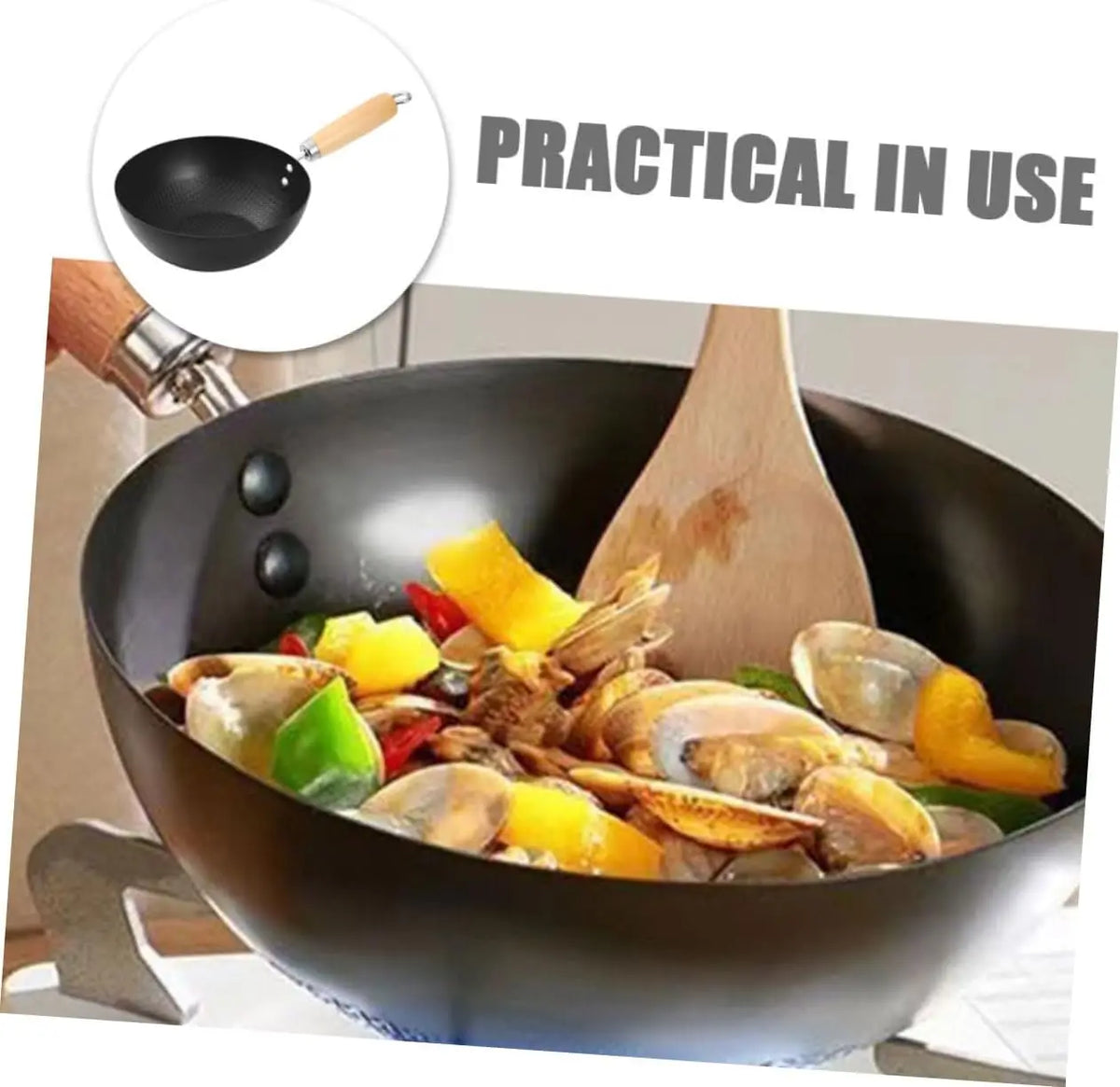 Flat Bottom Iron Wok – Uncoated Stir-Fry Wok for Induction & Gas Hobs, with or without Lid – Perfect for Stir-Fries & Fried Rice – Available in 20cm, 22cm & 28cm