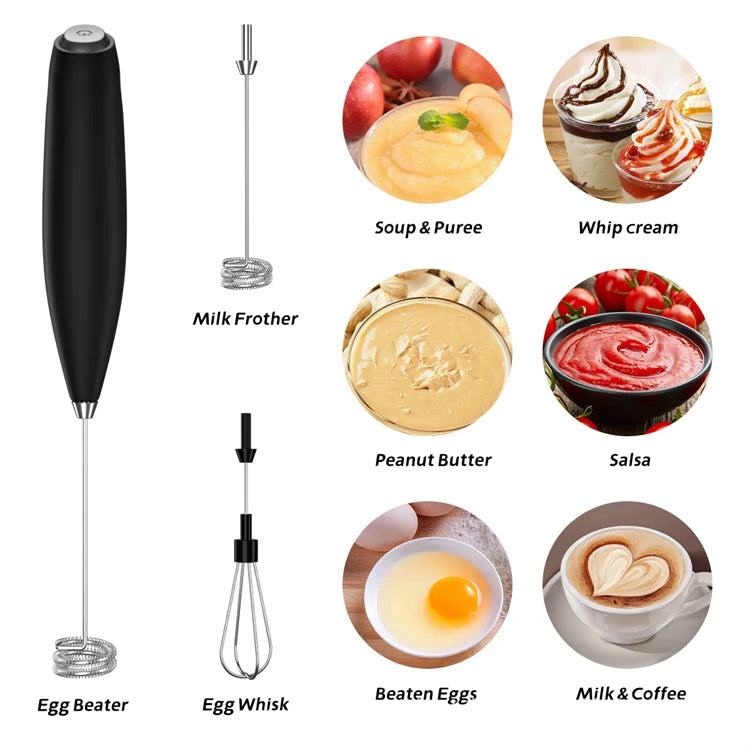 Handheld Electric Milk Frother – Stainless Steel Whisk Foam Maker & Drink Mixer – Great for Cappuccino, Latte, Hot Chocolate & Frappé – Available in White, Red, Black, Light Green & Silver Colours