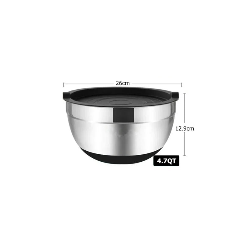 6 Piece Stainless Steel Mixing Bowl Set with Lids & Non-Slip Bases – Nesting Baking & Storage Bowls – Best for Baking, Salads & Food Prep
