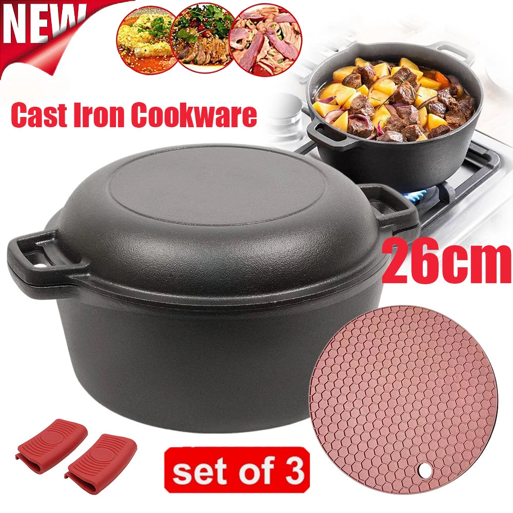 Non-Stick Deep Stew Pot with Lid, Anti-Scald Tongs & Silicone Pad – Cast Aluminium Casserole Saucepan – Perfect for Stews, Soups & Braising