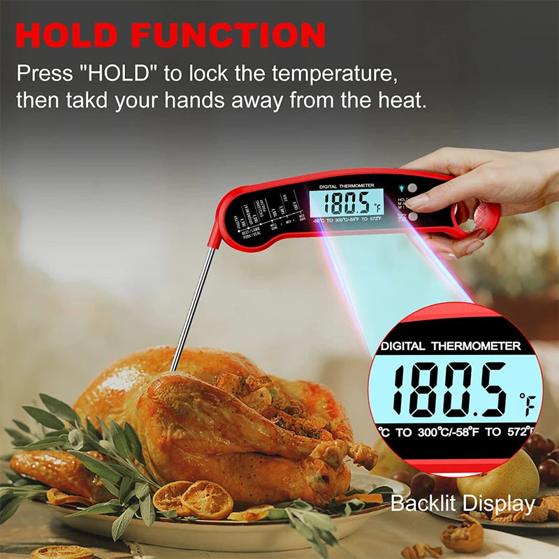 Digital Meat Thermometer with Stainless Steel Probe – Instant Read Food Thermometer – Ideal for Grilling, Roasting & Everyday Cooking